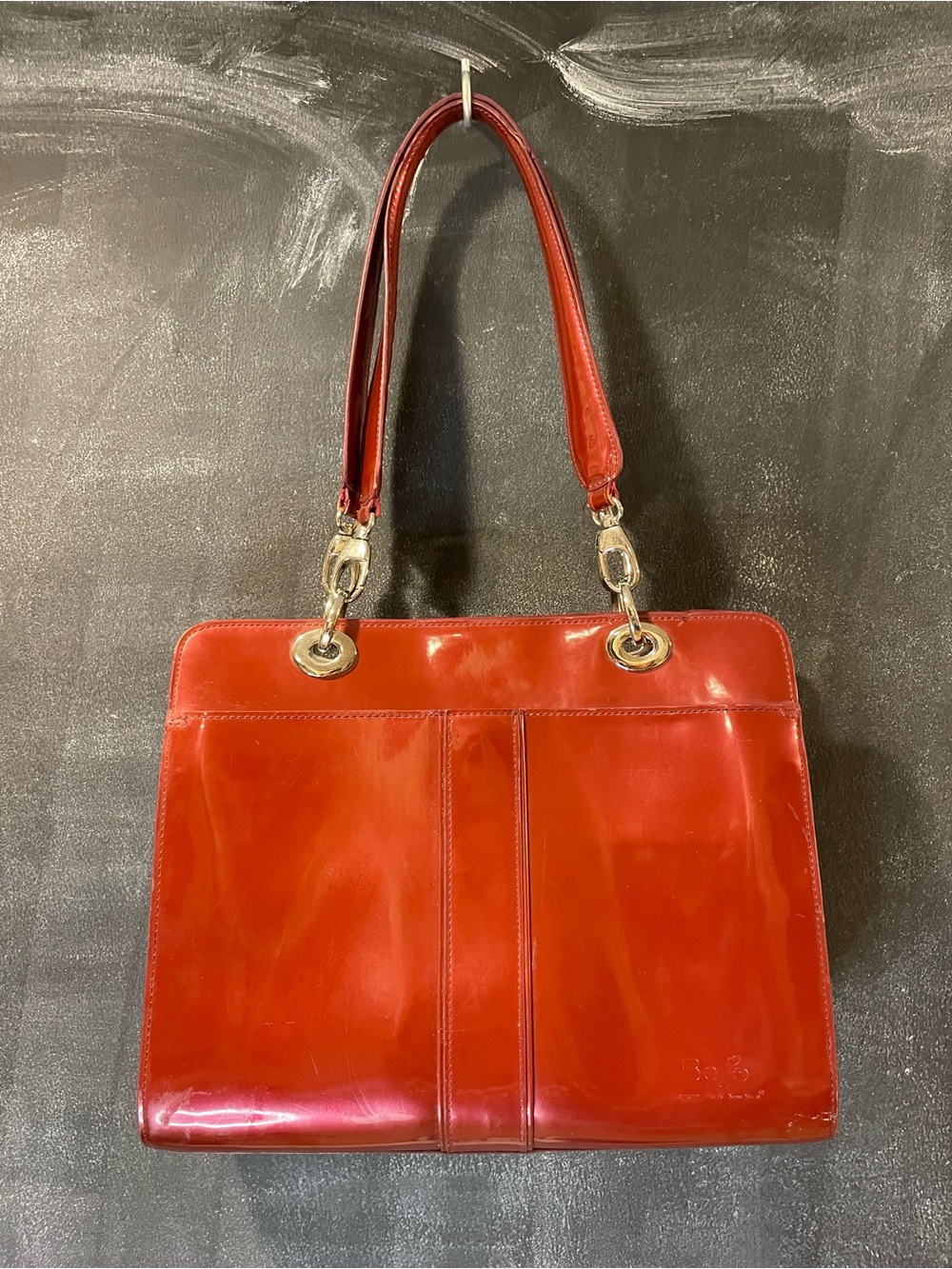 Beijo London Paris New York Red Patent Shoulder Bag Y2K Structured Handbag